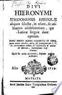 Divi Hieronymi Stridonensis Epistolae aliquot selectae
