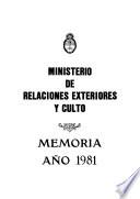 Memoria del Ministerio de Relaciones Exteriores y Culto